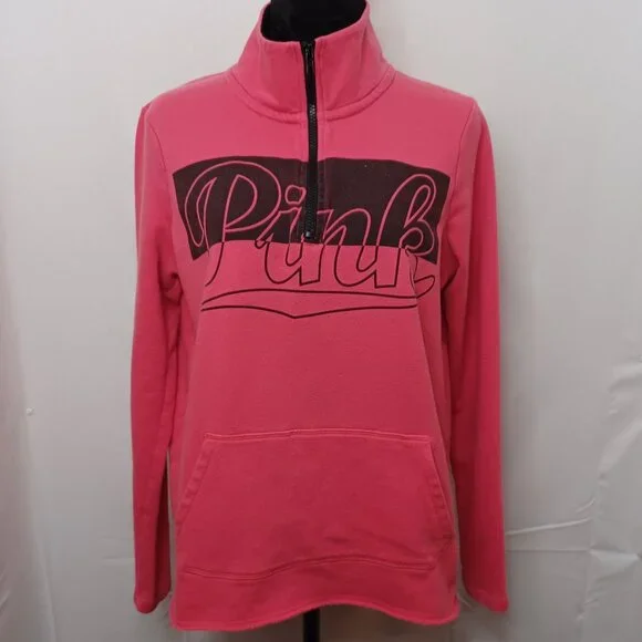 Women's Victoria's Secret Pink 3/4 Zipper Pull Over w/ Kangaroo Pocket Size Med - Picture 1 of 8